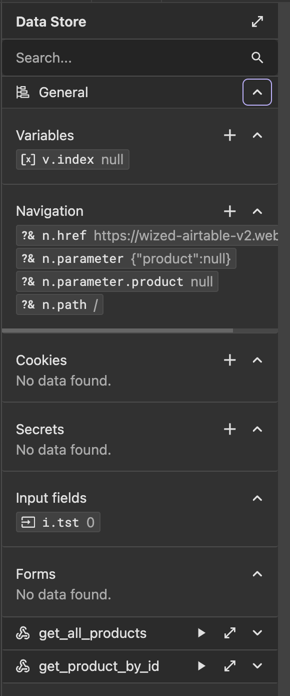 data store panel