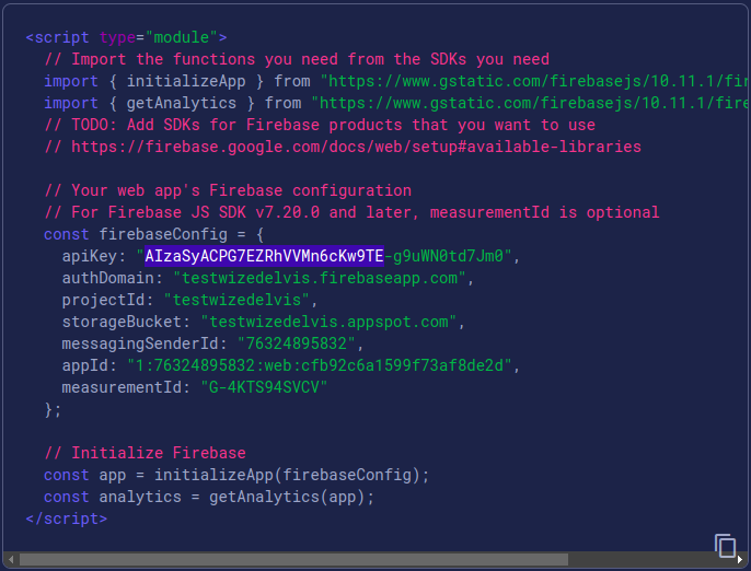 Firebase console config