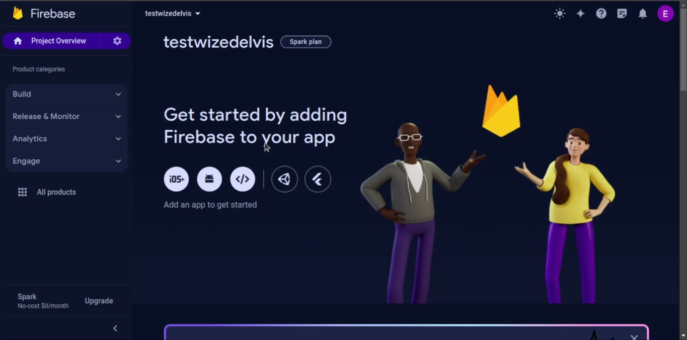 Firebase console successful project creation