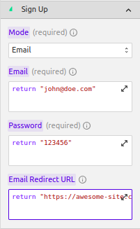 Create Supabase Email Sign Up Request