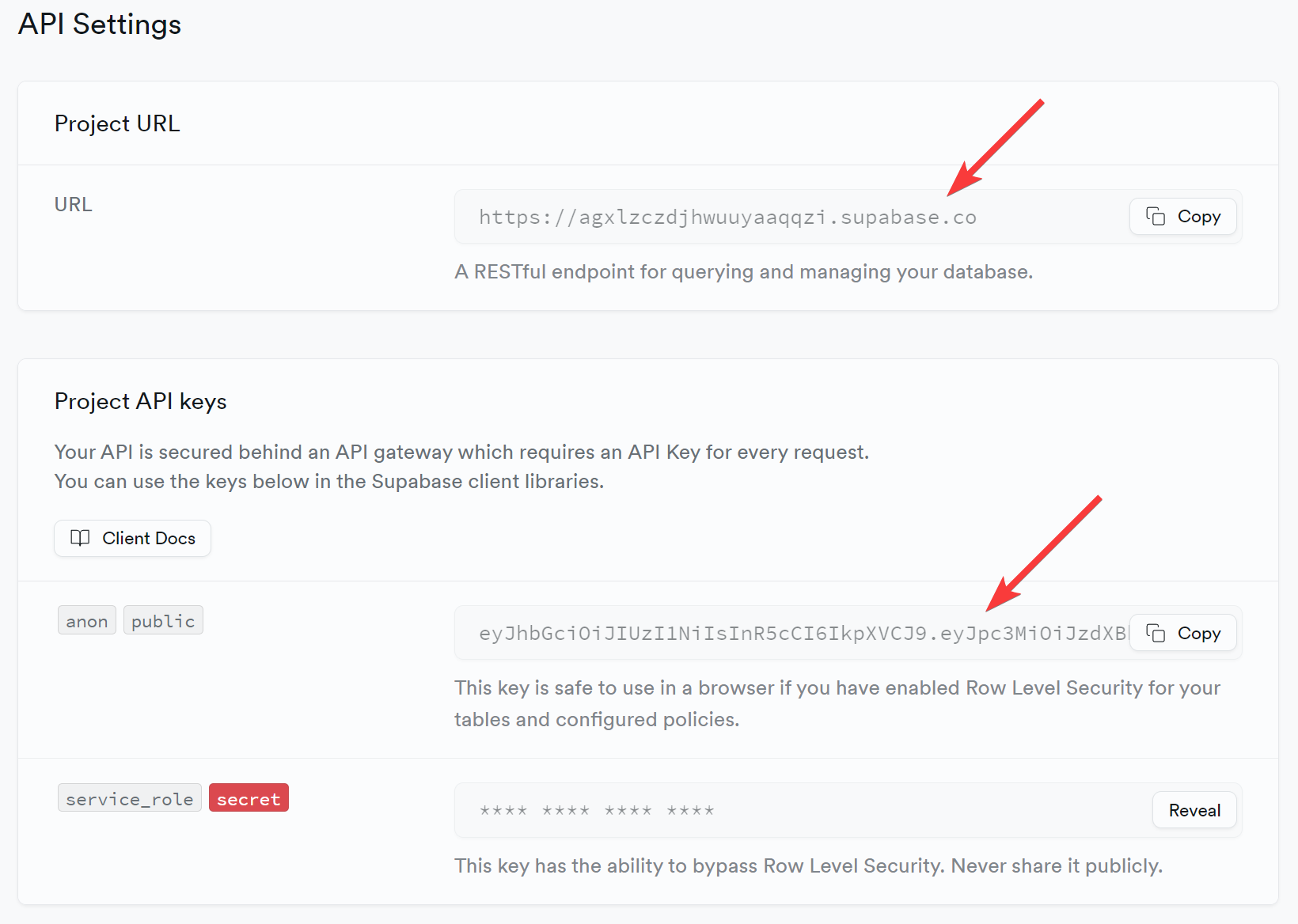 Supabase API Settings