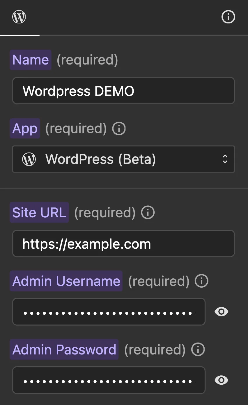 WordPress App Panel